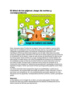 El árbol de los pájaros: Juego de conteo y
correspondencia.
Esta  propuesta lúdica “El árbol de los pájaros” tiene como objet