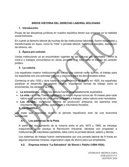BREVE HISTORIA DEL DERECHO LABORAL BOLIVIANO
1. Introducción.
Pocas de las disciplinas jurídicas en nuestra república tienen