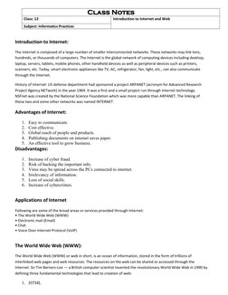 Class Notes 
Class: 12 
Introduction to Internet and Web 
Subject: Informatics Practices 
 
Introduction to Internet: