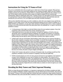 Instructions for Using the 72 Names of God
Instructions for Using the 72 Names of God
First, sit in a comfortable chair with
