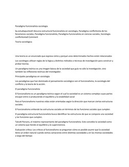 Paradigma funcionalista sociologia
by estudiapuntesEl discurso estructural-funcionalista en sociologia, Paradigma conflictivi