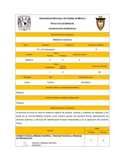 UNIVERSIDAD NACIONAL AUTÓNOMA DE MÉXICO 
FACULTAD DE DERECHO 
LICENCIATURA EN DERECHO 
Denominación de la asignatura: 
Medici