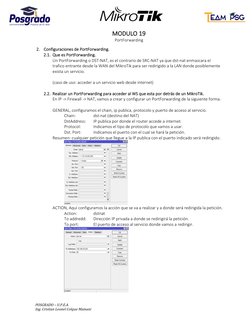 POSGRADO – U.P.E.A. 
Ing. Cristian Leonel Colque Mamani 
MODULO 19 
PortForwarding 
2. Configuraciones de PortForwarding.