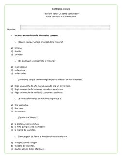 Control de lectura
Título del libro: Un perro confundido
Autor del libro:  Cecilia Beuchat
Nombre: