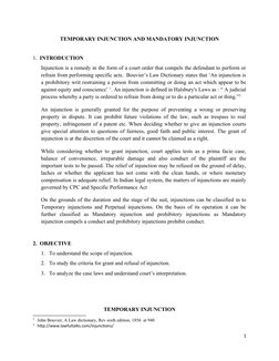 TEMPORARY INJUNCTION AND MANDATORY INJUNCTION
1.  INTRODUCTION 
Injunction is a remedy in the form of a court order that comp