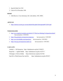 1. Specific Relief Act 1963
2. Code of Civil Procedure 1908
BOOKS
1. John Bouvier, A Law dictionary, Rev sixth edition, 1856