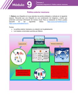 Semana 3
Actividad integradora 6. Política exterior mexicana 
Política exterior mexicana
1. Elabora una infografía en la que