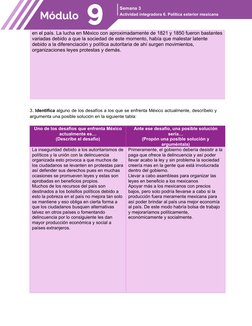 Semana 3
Actividad integradora 6. Política exterior mexicana 
en el país. La lucha en México con aproximadamente de 1821 y 18