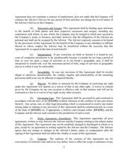 Agreement does not constitute a contract of employment, does not imply that the Company will
continue the Advisor’s Service f