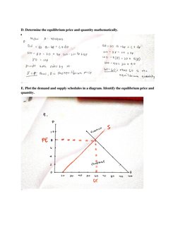 D. Determine the equilibrium price and quantity mathematically.  
 
E. Plot the demand and supply schedules in a diagram. I