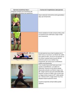 Ejercicios excéntricos fase 1 
    3 series de 15 repeticiones cada ejercicio  
Empiezan siempre con concéntrico de 
c