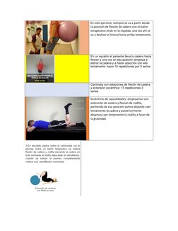 En este ejercicio, siempre se va a partir desde 
la posición de flexión de cadera con el balón 
terapéutico atrás en la esp