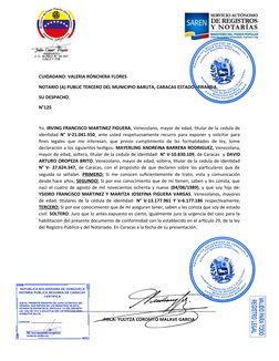 CUIDADANO: VALERIA RONCHERA FLORES
NOTARIO (A) PUBLIC TERCERO DEL MUNICIPIO BARUTA, CARACAS ESTADO MIRANDA.
SU DESPACHO.
N°12