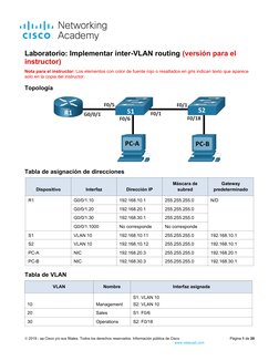 Laboratorio: Implementar inter-VLAN routing (versión para el 
instructor)
Nota para el instructor: Los elementos con color de