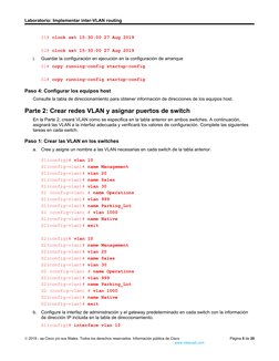Laboratorio: Implementar inter-VLAN routing
S1# clock set 15:30:00 27 Aug 2019
S2# clock set 15:30:00 27 Aug 2019
i.
Guardar