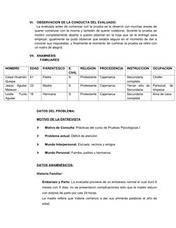 VI.
OBSERVACION DE LA CONDUCTA DEL EVALUADO:
La evaluada antes de comenzar con la prueba se la observó con muchas ansias de
q