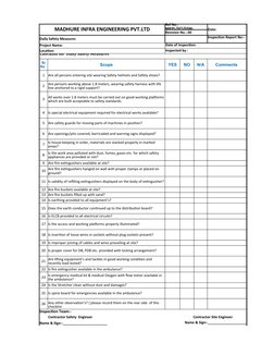 MADHURE INFRA ENGINEERING PVT.LTD
Date: 
Revision No.: 00
Daily Safety Measures 
Inspection Report No:- 
Project Name:
Date o