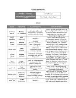 CUERPO DE DIRECCIÓN
DIRECTOR Y GUIONISTA
Alberto Tamayo
ESCENÓGRAFOS, ILUMINADORES
Y SONIDO
Pedro Pineda y Alberto Clavel
ELE