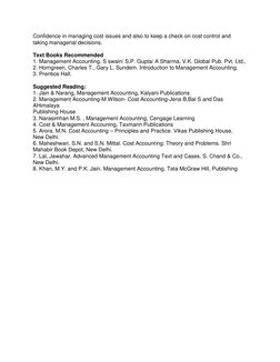Confidence in managing cost issues and also to keep a check on cost control and
taking managerial decisions.
Text Books Recom