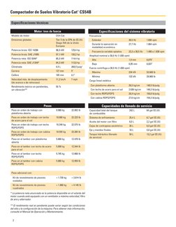 2
Compactador de Suelos Vibratorio Cat
® CS54B
Motor: tren de fuerza
Modelo de motor
C4.4 Cat
Emisiones globales
Tier 3 de la