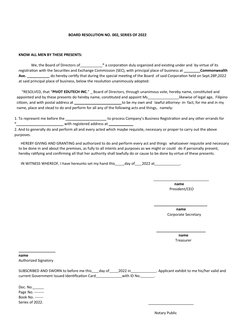 BOARD RESOLUTION NO. 002, SERIES OF 2022 
KNOW ALL MEN BY T