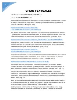 1
                      
CITAS TEXTUALES
ETUDIANTE: FRANZ JUSTO KUNO TERAN
CITAS TEXTUALES CORTAS
“Se entiende por contaminac
