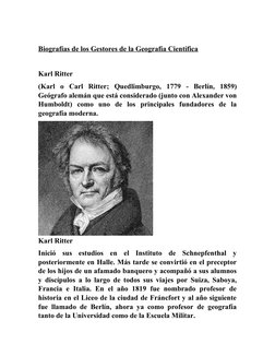 Biografías de los Gestores de la Geografía Científica
Karl Ritter
(Karl  o  Carl  Ritter;  Quedlimburgo,  1779  -  Berlín,  1