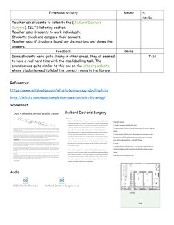 Extension activity
8 mins
S
Ss-Ss
Teacher ask students to listen to the (Bedford Doctor’s 
Surgery). IELTS listening section.