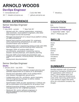 ARNOLD WOODS
DevOps Engineer
Arnow@email.com
   
(123) 456-7890
   Brooklyn, 
NY 
   linkedin.in/in/arno-wo
   github.com/arn