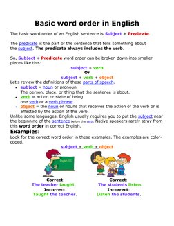 Basic word order in English
The basic word order of an English sentence is Subject + Predicate.
The predicate is the part of