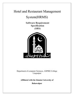 Hotel and Restaurant Management
System(HRMS)
Software Requirement
Specification
(SRS)
Department of computer Sciences, ASPIR