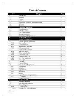 Table of Contents
Sr#
Chapter
Page
1
Introduction
6
  1.1
Objective
6
  1.2
Purpose
7
  1.3
Scope
11
  1.4
Definitions, Acron
