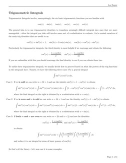 Joe Foster
Trigonometric Integrals
Trigonometric Integrals involve, unsurprisingly, the six basic trigonometric functions you