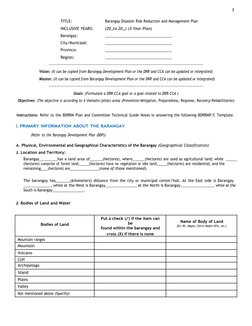 Barangay DRRM Plan Template | PDF | Hazards | Emergency Evacuation