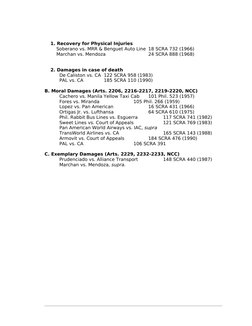 1. Recovery for Physical Injuries
Soberano vs. MRR & Benguet Auto Line 18 SCRA 732 (1966)
Marchan vs. Mendoza
24 SCRA 888 (19