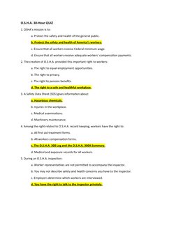 OSHA 30-Hour Quiz Overview | PDF | Occupational Safety And Health ...