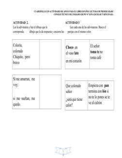 1
8
 
CUADERNILLO CON ACTIVIDADES DE APOYO PARA EL LIBRO ESPAÑOL LECTURAS DE PRIMER GRADO
CONSEJO TÉCNICO MULTIGRADO GRUPO “4