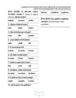 1
8
 
CUADERNILLO CON ACTIVIDADES DE APOYO PARA EL LIBRO ESPAÑOL LECTURAS DE PRIMER GRADO
CONSEJO TÉCNICO MULTIGRADO GRUPO “4