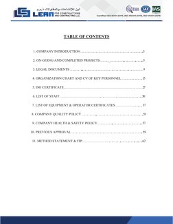 TABLE OF CONTENTS 
 
 
1. COMPANY INTRODUCTION……………………………………………………….……...    3 
 
2. ON-GOING AND COMPLETED PROJECT