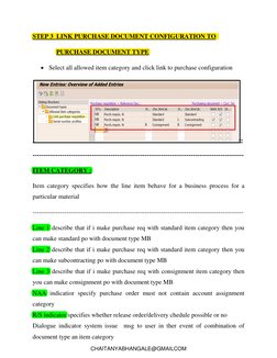 STEP 3  LINK PURCHASE DOCUMENT CONFIGURATION TO  
               PURCHASE DOCUMENT TYPE 
 Select all allowed item category a