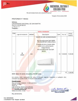 “Año del fortalecimiento de la soberanía nacional” 
Tarapoto 18 de octubre 
 2022 
PROFORMA N° 1199/GG 
Señores. 
UNIVERS