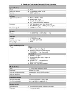 Desktop Computer Specification In Store Desktop Computer Technical Specifications | PDF | Printer (Computing) | Usb