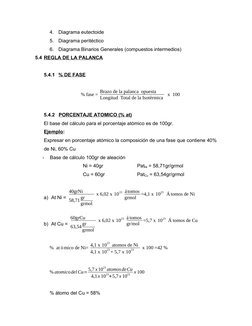 4.
Diagrama eutectoide
5.
Diagrama peritéctico
6.
Diagrama Binarios Generales (compuestos intermedios)
5.4 REGLA DE LA PALANC