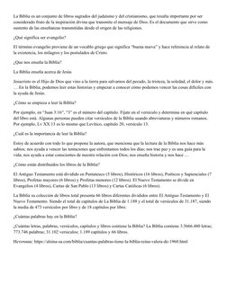 La Biblia es un conjunto de libros sagrados del judaísmo y del cristianismo, que resulta importante por ser 
considerado frut