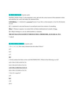 II. TRUE OR FALSE (2 points each)
INSTRUCTIONS: Write T is the statement is true, and write the correct answer if the stateme