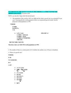 VI. SUBSTITUTE THE GIVEN VALUES IN THE FORMULA A= PERT TO FIND THE 
MISSING QUANTITY. (10 points each)
NOTE: use only the 3 d