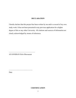 DECLARATION
I hereby declare that this project has been written by me and is a record of my own 
study work. It has not been