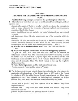 TVS SCHOOL TUMKUR
CLASS X- SOURCE BASED QUESTIONS
- HISTORY- 
IDENTIFY THE CHAPTER / AUTHOR / MESSAGE / SOURCE OR
BOOK