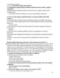 TVS SCHOOL TUMKUR
CLASS X- SOURCE BASED QUESTIONS
(a) Explain how Begum Rokeya Sakhawat Hossein asserts women’s right to 
edu