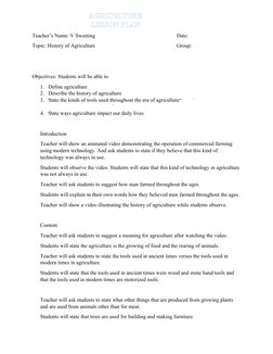 History of Agriculture Lesson Plan | PDF